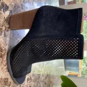 Black suede open toe boots.  Never worn.